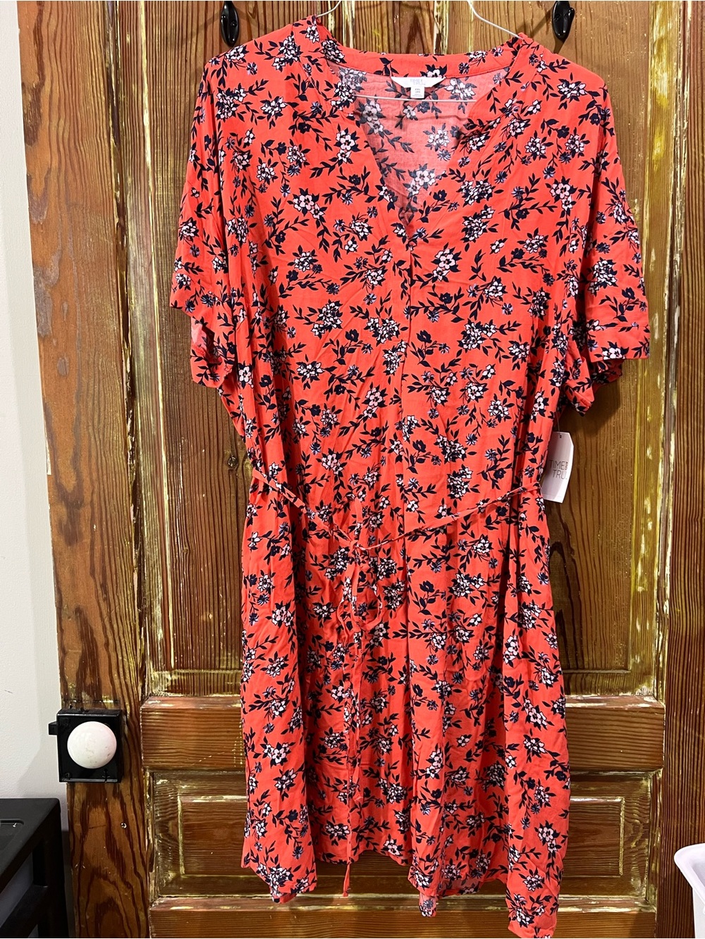 Time and Tru Coral Floral Midi Dress